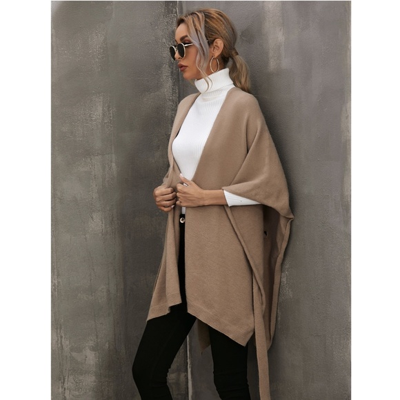 Knitted Cape Belted in Tan - Picture 7 of 10